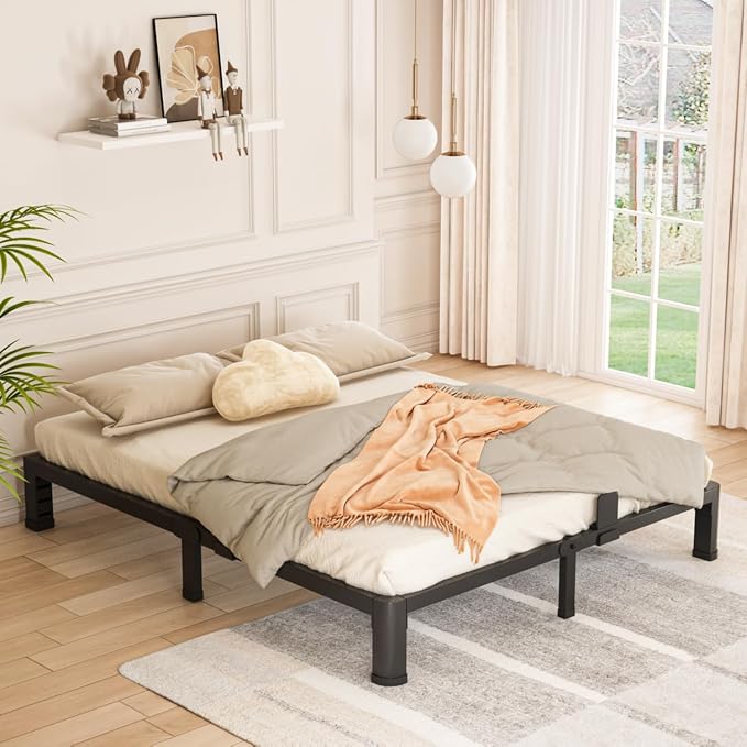 Bilily 6 Inch Low Bed Frame King with Round Corner Legs,3500 LBS Heavy Duty Low Profile King Size Bed Frame Metal Platform, No Box Spring Needed, Easy Assembly, Noise-Free, Headboard Compatible,Black