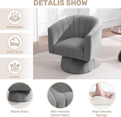 Swivel Accent Barrel Chair Set of 2, Cute Comfy Small Round 360° Arm Chair, Velvet Sofa Club Reading Chair for Living Room Bedroom Office Grey