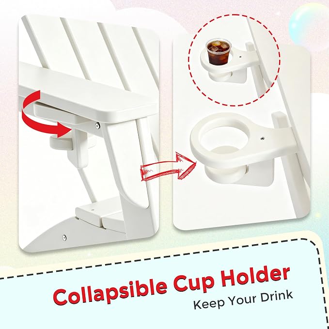 Costaelm Palms 3-Piece Kids Table and Chairs Set with Modern Toddler Rocking Chairs and Cup Holders, White