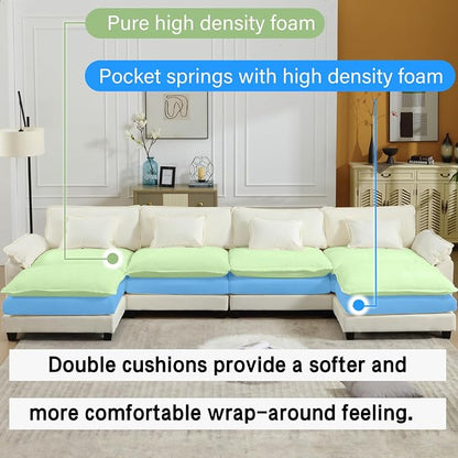 Oprisen 154" Modular Sectional Sofa, Comfy Cloud Couch Sectional Sofa with Ottoman, Chenille Sofa Sleeper Deep Seat Sofa with Throw Pillows for Living Room (Beige White, 154"- U Shape)