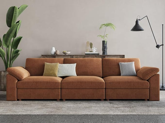 EASE MOOSE Brown Sectional Modular Sofa, Comfty 3 Seat Cloud Couch, Modern Deep Seat Sectional for Living Room