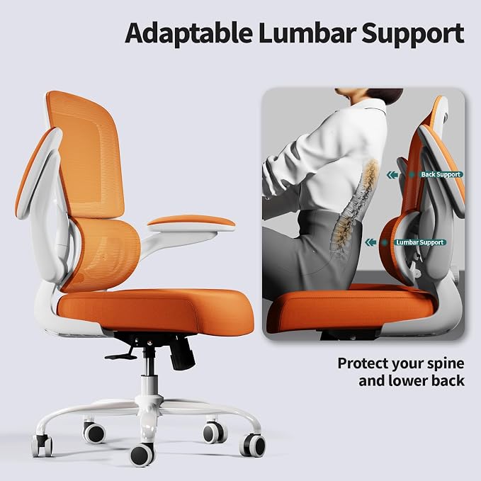 TRALT Office Chair - Ergonomic Desk Chair with Adjustable Lumbar Support, Mesh Computer Chair, Executive Chairs for Home Office Comfortable Lumbar Support (Orange)