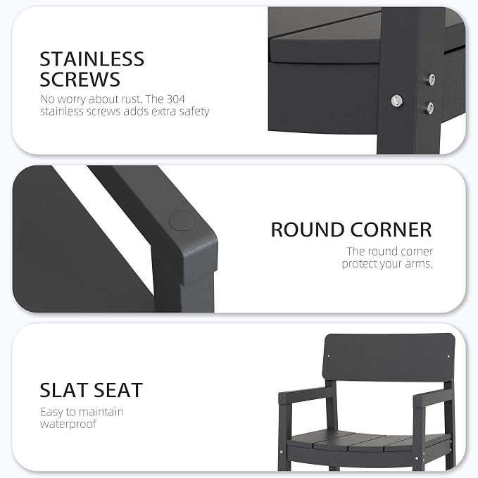 Shintenchi 7 Pieces Outdoor Dining Set,HDPE Outdoor Table and Chairs Set for 6,All Weather Patio Furniture Sets with Umbrella Hole,Modern Wooden Textured Dining Sets for Backyard,Garden,Dark Grey
