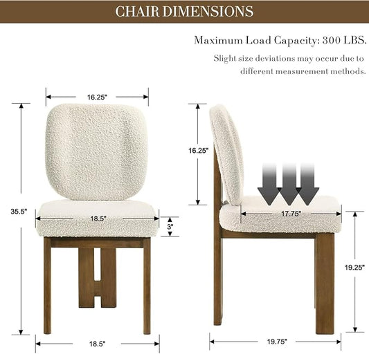 CIMOTA Modern Boucle Dining Chairs Set of 2, Upholstered Armless Side Chairs with Ergonomic Curved Back/Walnut Wood Legs, Mid-Century Dining Kitchen Room Chairs for Kitchen or Dining Room, Beige