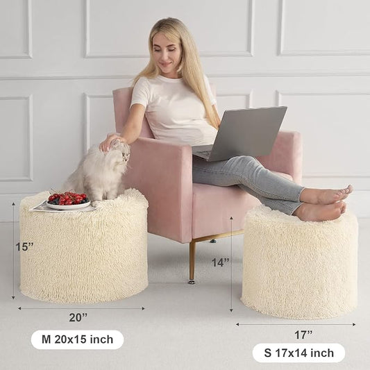 Hansleep Whole Foam Pouf Ottoman, Durable Sturdy Stool with Washable Cover Beige