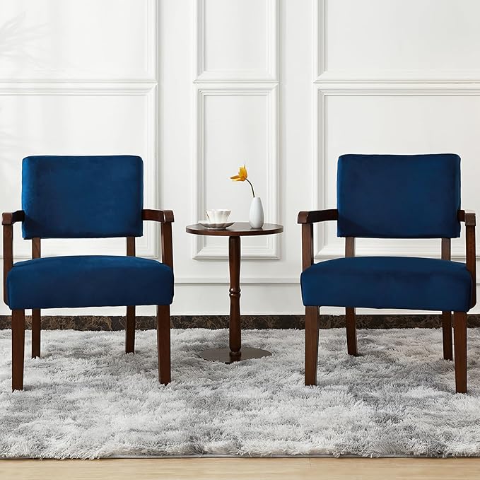 FAGAGA Accent Chair Set of 2 with Table, Living Room Chairs with Velvet Soft Seat & Armrests for Living Room Bedroom Reading Room Waiting Room (Velvet Navy)