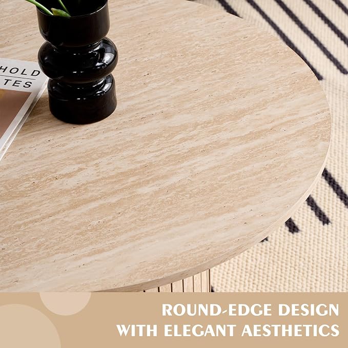 Round Nesting Coffee Table Set of 2, Fluted for Small Spaces | Modern style, suitable for living rooms, roller design, wooden