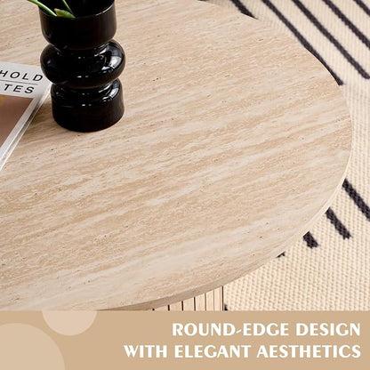 Round Nesting Coffee Table Set of 2, Fluted for Small Spaces | Modern style, suitable for living rooms, roller design, wooden