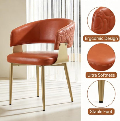 Atoll Modern Accent Dining Chairs Set of 4 with Upholstered PU Leather Seat & Curved Back, Metal Legs, Mid-Century Kitchen Chair for Dining Room, Living Room or Office (4, Orange)