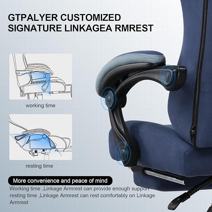 GTPLAYER Gaming Chair, Computer Office Chair with Pocket Spring Cushion, Linkage Armrests and Footrest, High Back Ergonomic Computer Chair with Lumbar Support Task Chair with Footrest(Blue)