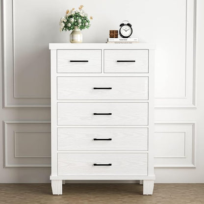 Garvee Dresser for Bedroom with 6 Drawers, 45" Tall White Dressers & Chests of Drawers with Storage, Wooden Storage Organizer Dressers for Closet, Large Drawer Dresser for Living Room, Entryway