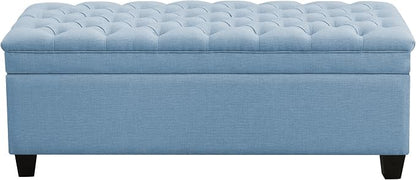 WUTUTUEE 51" Fabric Storage Ottoman Bench, Upholstered Rectangle End of Bed Storage Ottoman Tufted Living Room Bedroom Bench with Safety Hinge, Solid Wood Legs, Loads 500 lb(Light Blue)