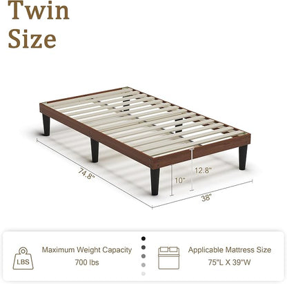 Yumori 12.9 Inch Minimalist Style Twin Size Bed Frame, Wood Platform Bed with Wood Slat Support, No Box Spring Needed, Easy Assembly, Walnut