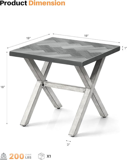 Never-Rust Aluminum Outdoor Side Table, Anti-Rust Outside Patio Side Table with Resin Tabletop, Modern Weather-Resistant Square Patio End Table for Yard, Garden, Poolside, White Oak
