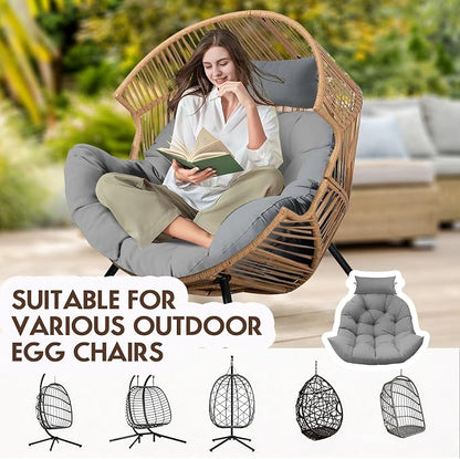 Outdoor Hanging Egg Chair Cushion Replacement, Thicken Egg Chair Cushion Waterproof Basket Eggs Chairs Cushion with Headrest Pillow, U-Shaped Cushions for Hanging Eggs Chairs Swing (Grey)