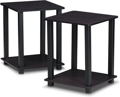 Furinno SIMPLISTIC Side Table Set of 2, 2-Tier Square Modern End Table, Nightstand, Night Stand, Bedside Table, Toolless Assembly, for Living Room, Bedroom, Dark Walnut