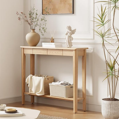 AQIMUELE Wood Console Table with Drawers, Walnut