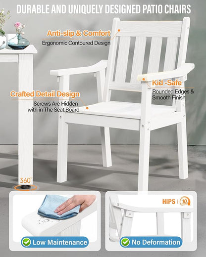 YEFU Patio Dining Chairs Set of 4: All Weather Outdoor Dining Chairs with Wide Curved Seat and Backrest - Outdoor Furniture Plastic for Outside Backyard/Garden/Porch/Deck 350lbs Capacity White