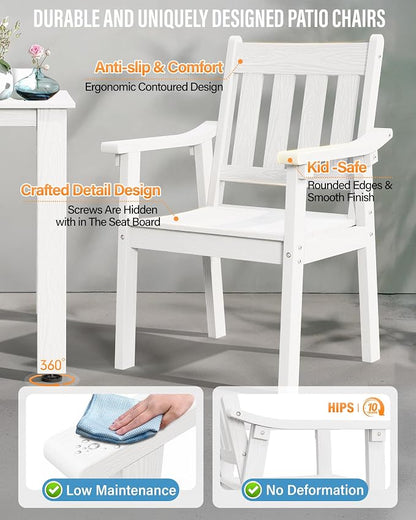 YEFU Outdoor Patio Chairs Set of 2: All Weather Outdoor Dining Chairs with Wide Curved Seat and Backrest - Plastic Patio Chairs for Outside Backyard/Garden/Pool/Porch/Deck 350lbs Capacity White