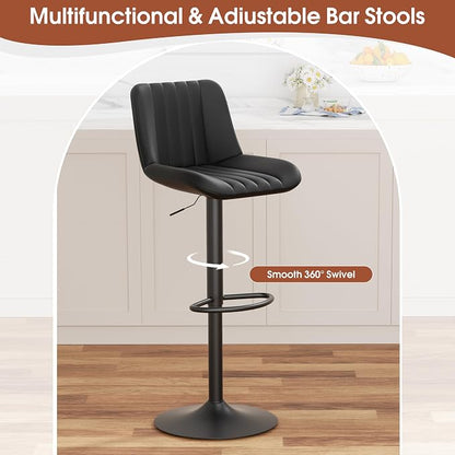 JAMFLY Modern Leather Bar Stools – Swivel & Height-Adjustable Bar Chairs with Footrest, Ergonomic Design for Kitchen Island, Home & Commercial Bar – Set of 4, Black