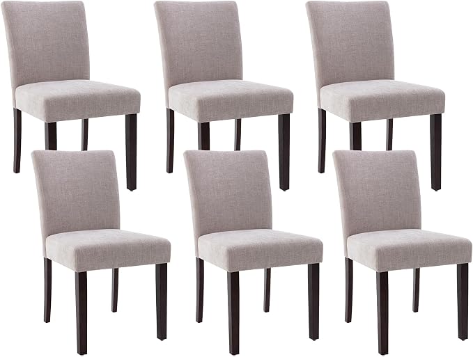 Watson & Whitely Modern Upholstered Dining Chairs, Set of 6, Fabric in Grey | Solid Wood Legs, Padded Seat, Low Back, Modern Armless Parsons Chair for Kitchen, Dining Room, Restaurant