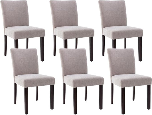 Watson & Whitely Modern Upholstered Dining Chairs, Set of 6, Fabric in Grey | Solid Wood Legs, Padded Seat, Low Back, Modern Armless Parsons Chair for Kitchen, Dining Room, Restaurant