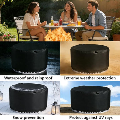 Chinchilla Round Fire Pit Cover for Solo Stove Bonfire 22 Inch - Waterproof 600D Oxford Fabric, Tear Resistant & All-Weather Protection for Smokeless, Gas, Table, or Bowl Fire Pits
