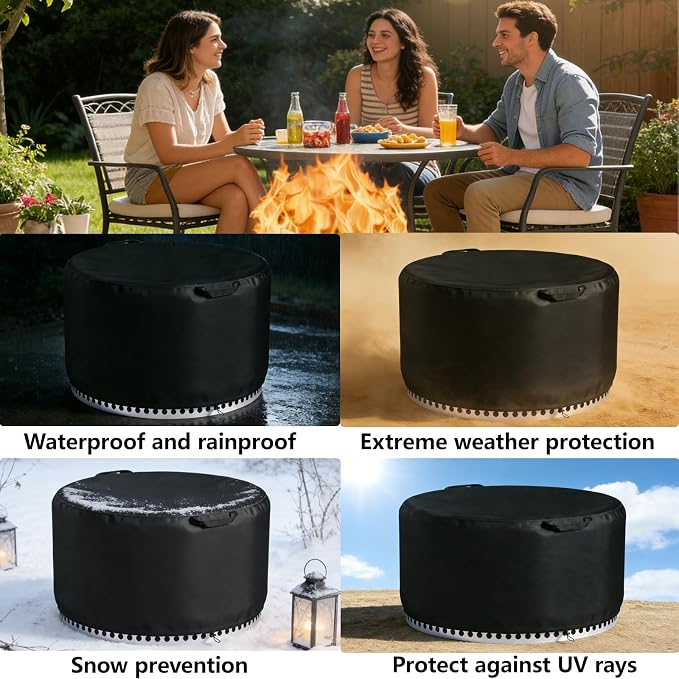 Chinchilla Fire Pit Cover for Solo Stove Bonfire 2.0 - Waterproof 600D Oxford Fabric Cover for 19.5 to 21 Inch Outdoor Fire Pits, All-Weather Protection with Drawstring & Heat-Resistant Handle