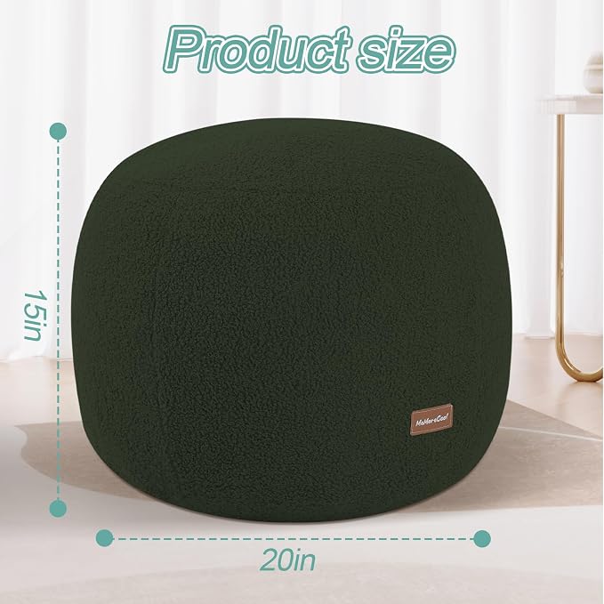 MeMoreCool Stuffed Round Pouf Ottoman Foot Rest, Floor Pouf Foot Stool with Soft Foam Chunk Filling, Small Round Ottoman Footstool Circle Footrest for Living Room, Green
