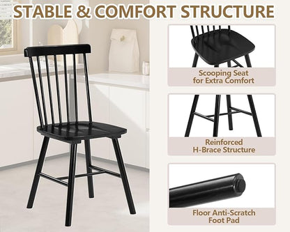 PrimeZone Windsor Dining Chairs Set of 8 - Solid Rubber Wood Farmhouse Kitchen Chair with Spindle Back, Mid-Century Modern Side Dining Chair for Dining Room, Kitchen & Restaurant, Black