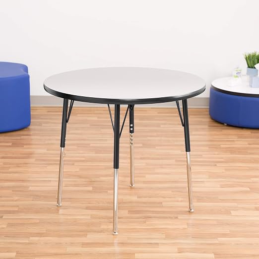 Norwood Commercial Furniture Adjustable Height Classroom Activity Table for Kids & Adults, Round Activity Table for School and Home, 36" D x 36" W x 30" H, Gray/Black