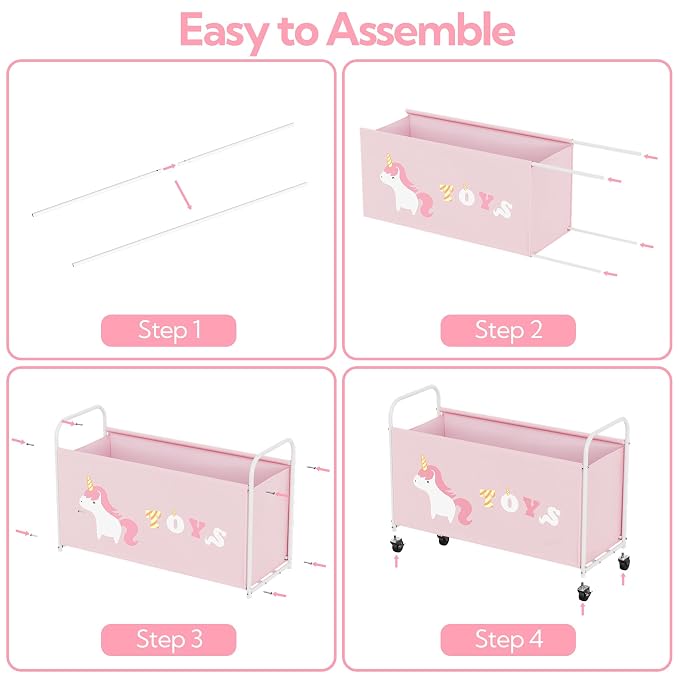 GRANNY SAYS Toy Box for Boys Girls, Extra Large Toy Chest Storage with Wheels, Metal Kids Toy Storage Organizer for Living Room Storage, 135L Toy Bins for Kids Organizer Stuffed Animals, Pink