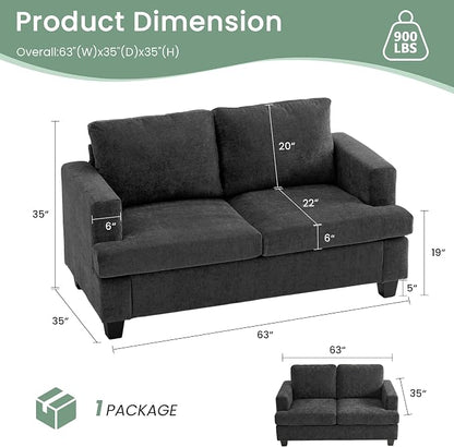 YOUDENOVA 2 Piece Set Comfy Sofa Couch, 3 Seater & Loveseat Sofa with Deep Seats, Modern Sleeper Couch for Living Room, Dark Grey Chenille