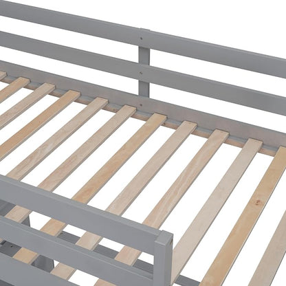 Ball & Cast Twin Over Full Bunk Bed with Safty Guardrail & Stairway,Heavy Duty Wood Loft Bedframe W/Desk & Drawers,Easy Assembly,Versatile Functional Bedroom Furniture Set for Boy Girl Teens,Gray