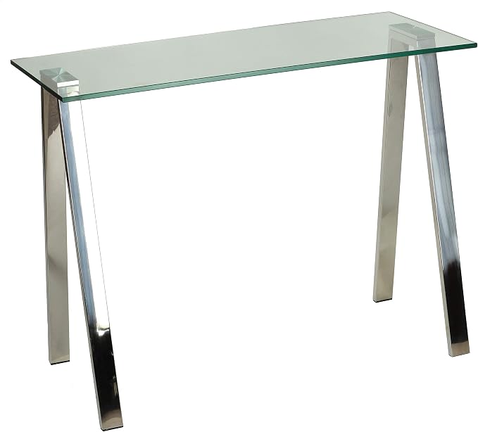 Cortesi Home Trixie Glass Top Desk/Console Table with Stainless Steel Frame, 40"