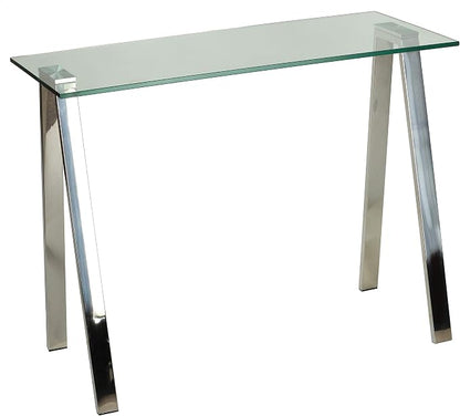 Cortesi Home Trixie Glass Top Desk/Console Table with Stainless Steel Frame, 40"