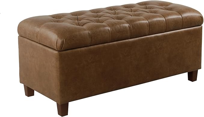 HomePop 40" Button Tufted Storage Bench - Distressed Brown Faux Leather