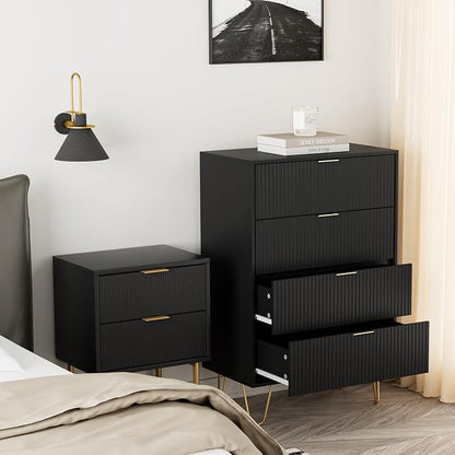 Masupu 4 Drawer Dresser, Drawer Chest, Tall Storage Chest Cabinet Organizer Unit with Metal Legs, Small Dresser for Bedroom, Living Room, Closet, Hallway Black Stripe