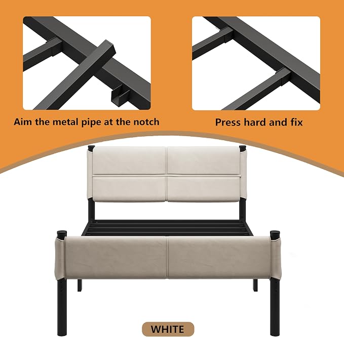 Metal Bed Frame,14Inch Twin Size Bed Frame with Storage Space,Heavy Duty Sturdy Mattress Foundation,Easy Assembly,No Box Spring Needed,Twin White