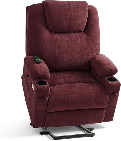 MCombo Power Lift Recliner Chair for Elderly R7045(Sangria, Medium-Wide) | Heat and Massage, Breathable Fabric, USB& Type C Charging Port, FSC Certified