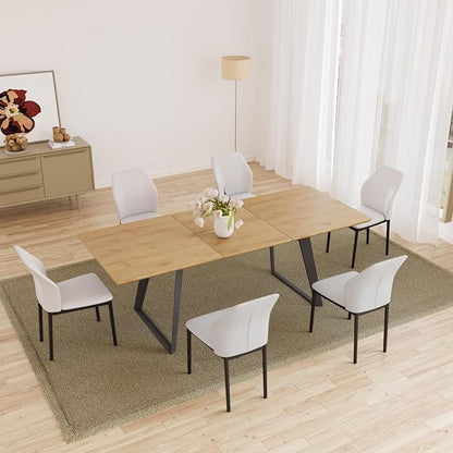 ZckyCine 63‑79 Inch Expandable Dining Set with 6 PU‑Leather Chairs, Wooden Tabletop for Large Dining‑Rooms and Banquet Spaces