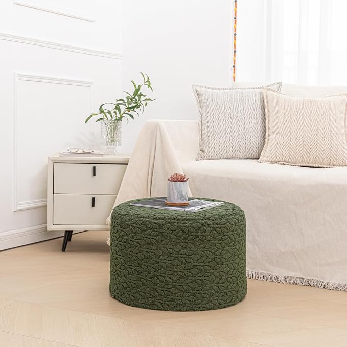 Round Pouf Ottoman 20 x 20 x 14 Inches Boho Poof Home Decor Floor Pouffe Ottoman Foot Rest for Couch Sofa Bean Bag Chairs Living Room Bedroom (Forest Green)