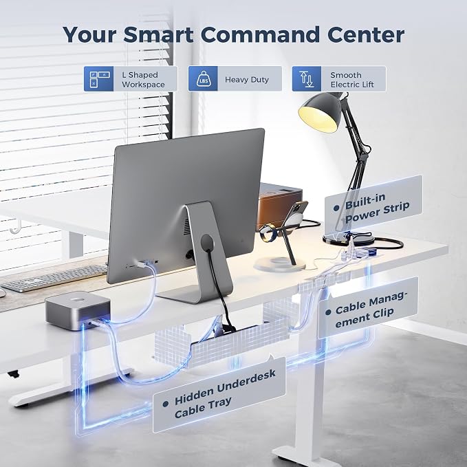 Klicelor L Shaped Standing Desk 75 x 61 Inch,Electric Height Adjustable Corner Desk with Cable Management & Power Outlets, Ergonomic Sit Stand Up Computer Table for Home Office,White