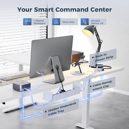 Klicelor L Shaped Standing Desk 75 x 61 Inch,Electric Height Adjustable Corner Desk with Cable Management & Power Outlets, Ergonomic Sit Stand Up Computer Table for Home Office,White