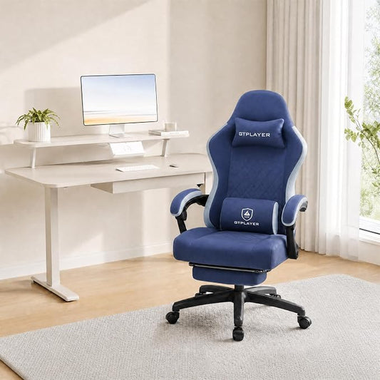 GTPLAYER Gaming Chair, Computer Office Chair with Pocket Spring Cushion, Linkage Armrests and Footrest, High Back Ergonomic Computer Chair with Lumbar Support Task Chair with Footrest(Blue)
