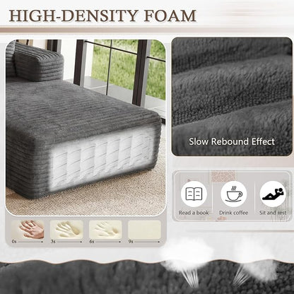 95" Cloud Sectional Couch with L-Shape Chaise, Modular Comfy Sofa Chaise Longue, Upholstered Corduroy Couches Sleeper with Deep Seat for Living Room Bedroom, No Assembly Required(Grey, Right Facing)