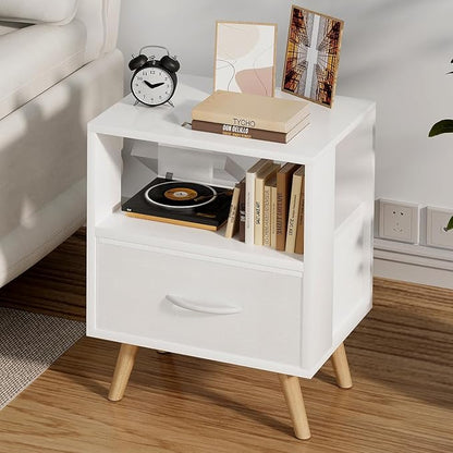 Aenuert Night Stand, White Kids Nightstand with Drawer, Nursery Side Table with Open Storage, 2-Tier Modern End Table, Bedside Table for Small Space, Living Room, Bedroom