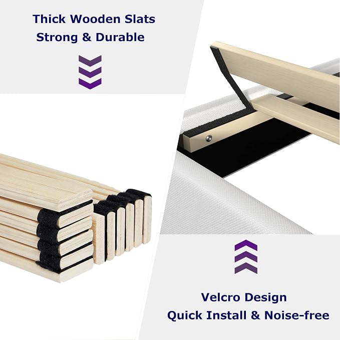 VECELO Full Size Bed Frame, Adjustable Upholstered Button Tufted Headboard, Heavy-Duty Bedframe with Wood Slats Support, No Box Spring Needed, Linen & White