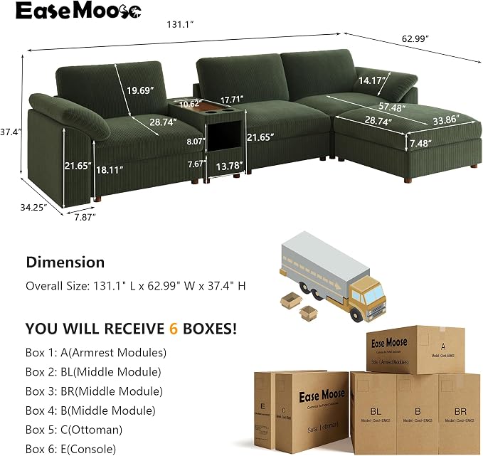 EASE MOOSE Oversized L Shape Sectional Modular Sofa, Extra Large Deep Seat Couch Modular Removable Washable Sectional Couch,Green