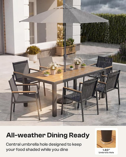 Outdoor Dining Set for 10, Aluminum Patio Table and Chairs Set, 12-Piece All Weather Patio Dining Furniture Set with Umbrella Hole for Backyard, Deck, Poolside (Gray-Teak)
